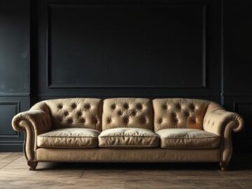 Ancient beige sofa in a dark room