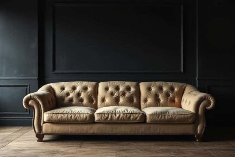 Ancient beige sofa in a dark room